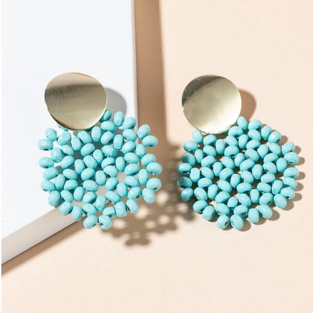 Blue Womens Bead Decor Drop Earrings
